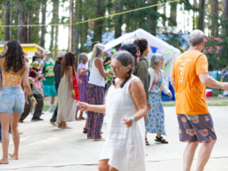 A photo of festival-goers dancing