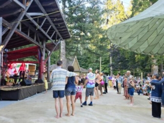 A photo of festival-goers enjoying a performance